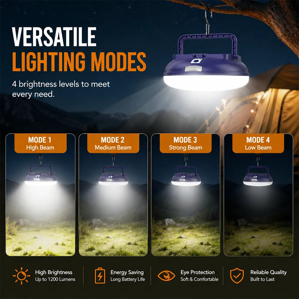 ☀️ Solar-Powered Camping Light – 126 LED Rechargeable Tent Light（Equipped with battery）