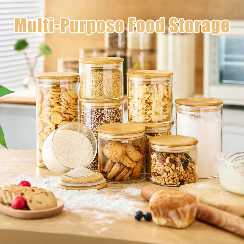 Glass Storage Jars with Airtight Bamboo Lids – Pantry & Kitchen Organizer Set🌾