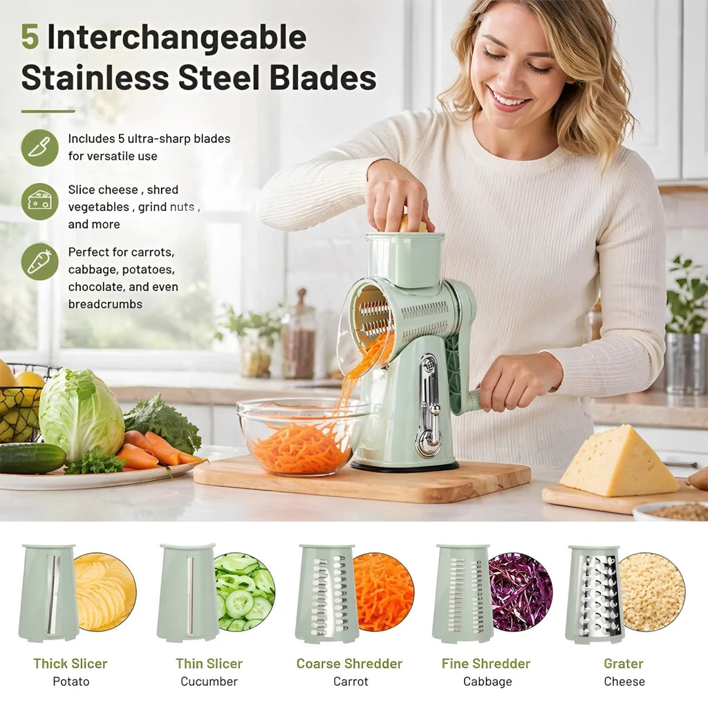 🧀 5-in-1 Rotary Grater with Handle