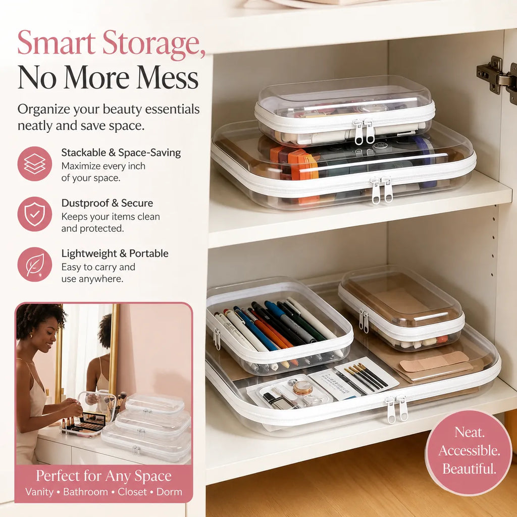 Clear Hard-Shell Zip Organizer Set