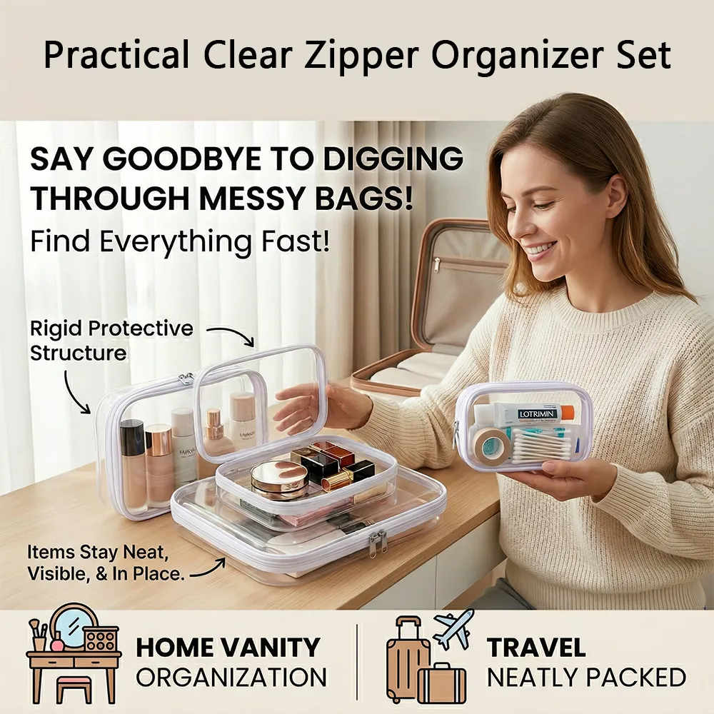 🧳 Clear Zipper Storage Organizer Set – Simple, Practical Everyday Storage