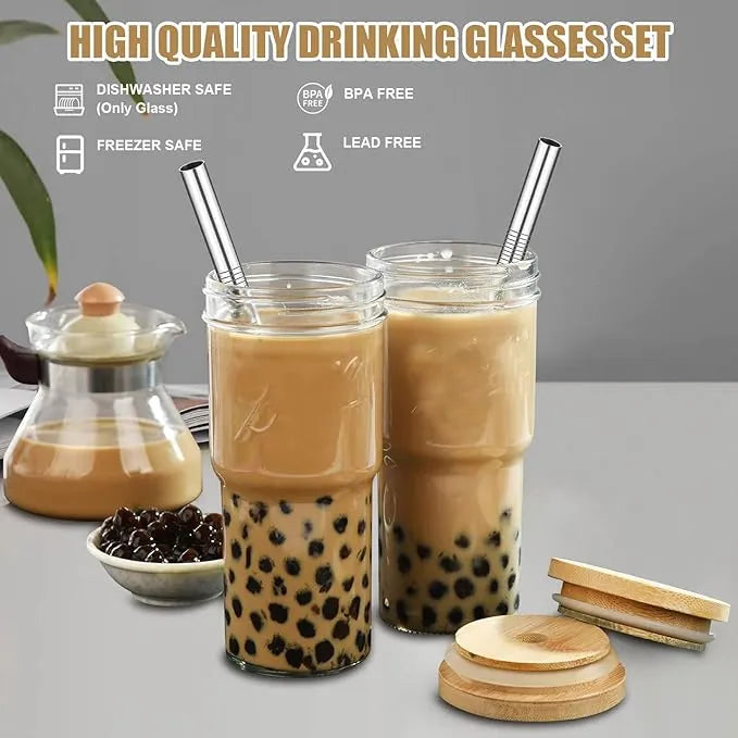 Premium Mason Glass Cup with Straw