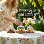 🍰 Mini Glass Dessert Dome with Wooden Base
