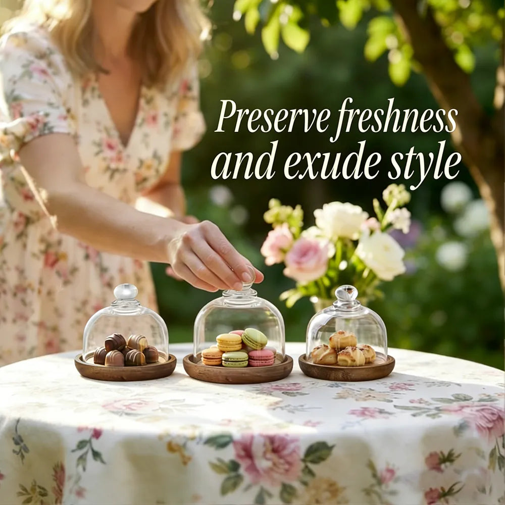 🍰 Mini Glass Dessert Dome with Wooden Base