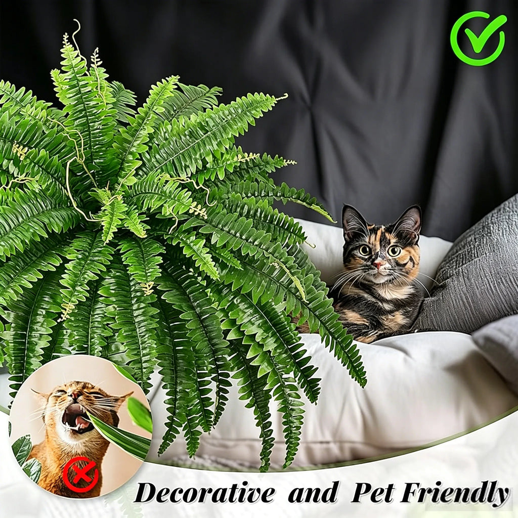 🌿23.62-Inch Artificial Boston Ferns – Realistic Faux Hanging Greenery