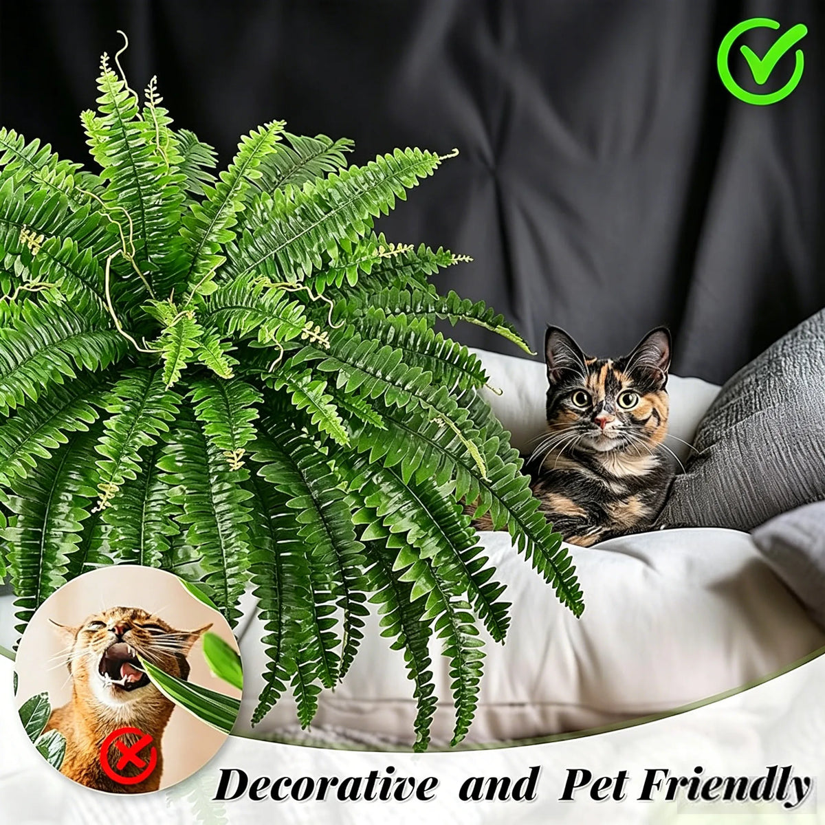 🌿23.62-Inch Artificial Boston Ferns – Realistic Faux Hanging Greenery