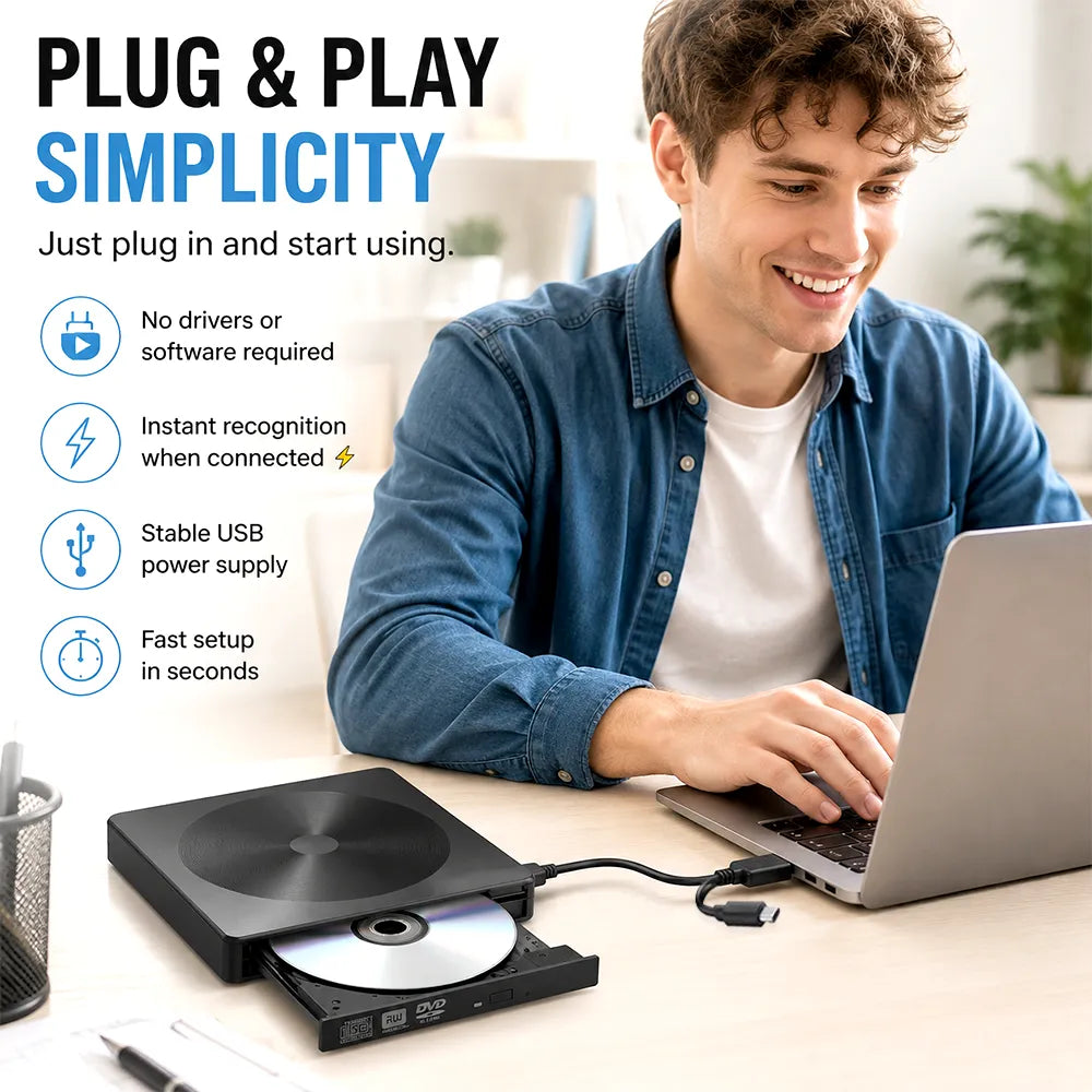 💿 External CD/DVD Drive – USB 3.0 & Type-C Portable Disc Reader/Burner