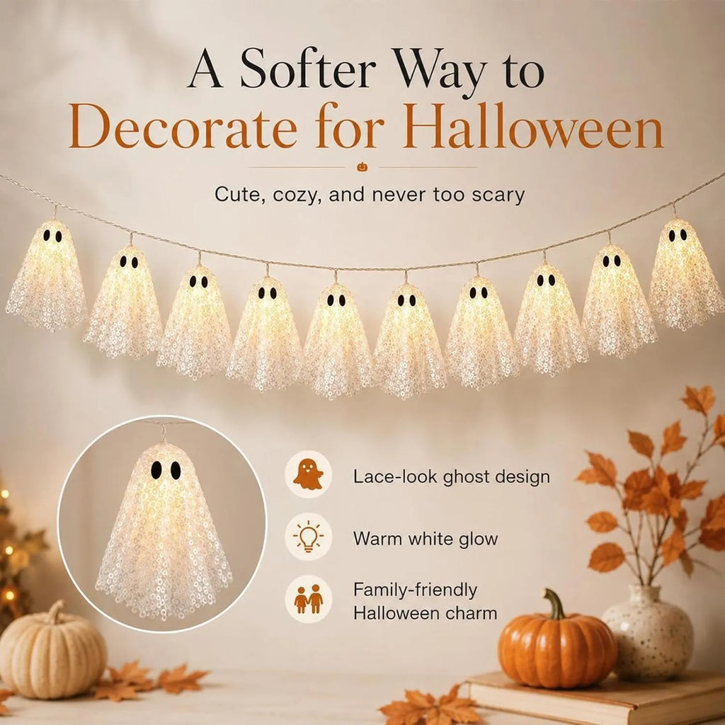 10-Piece Warm White Lace Ghost Garland Lights