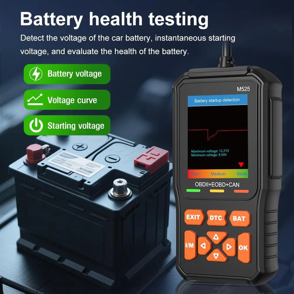 🔧M525 OBD2 Scanner – Advanced Engine Diagnostic Tool with Battery Test & Live Data