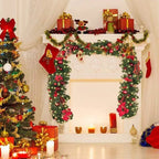 Pre-Lit Christmas Garland with Red Poinsettias & Warm Lights