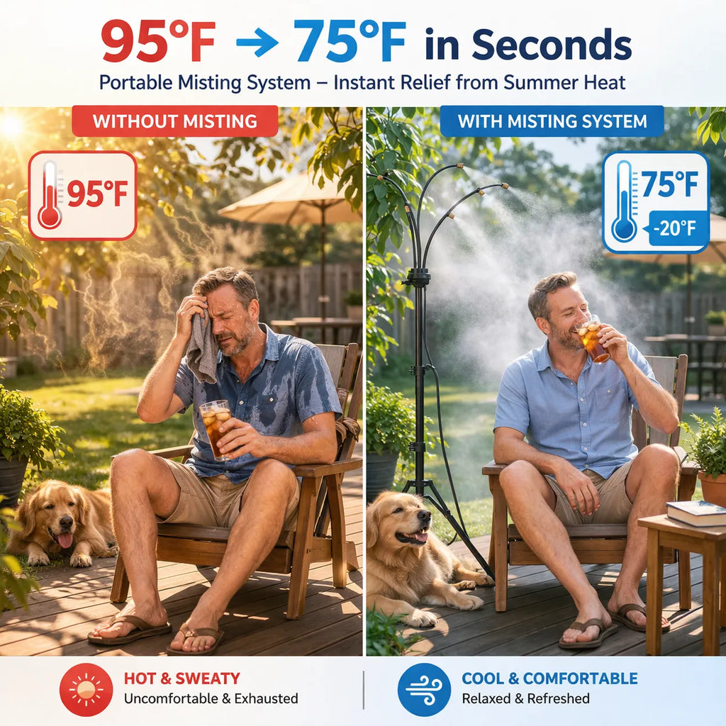 🌡 Portable Misting System – Cools by 20°F, No Electricity Needed 💧