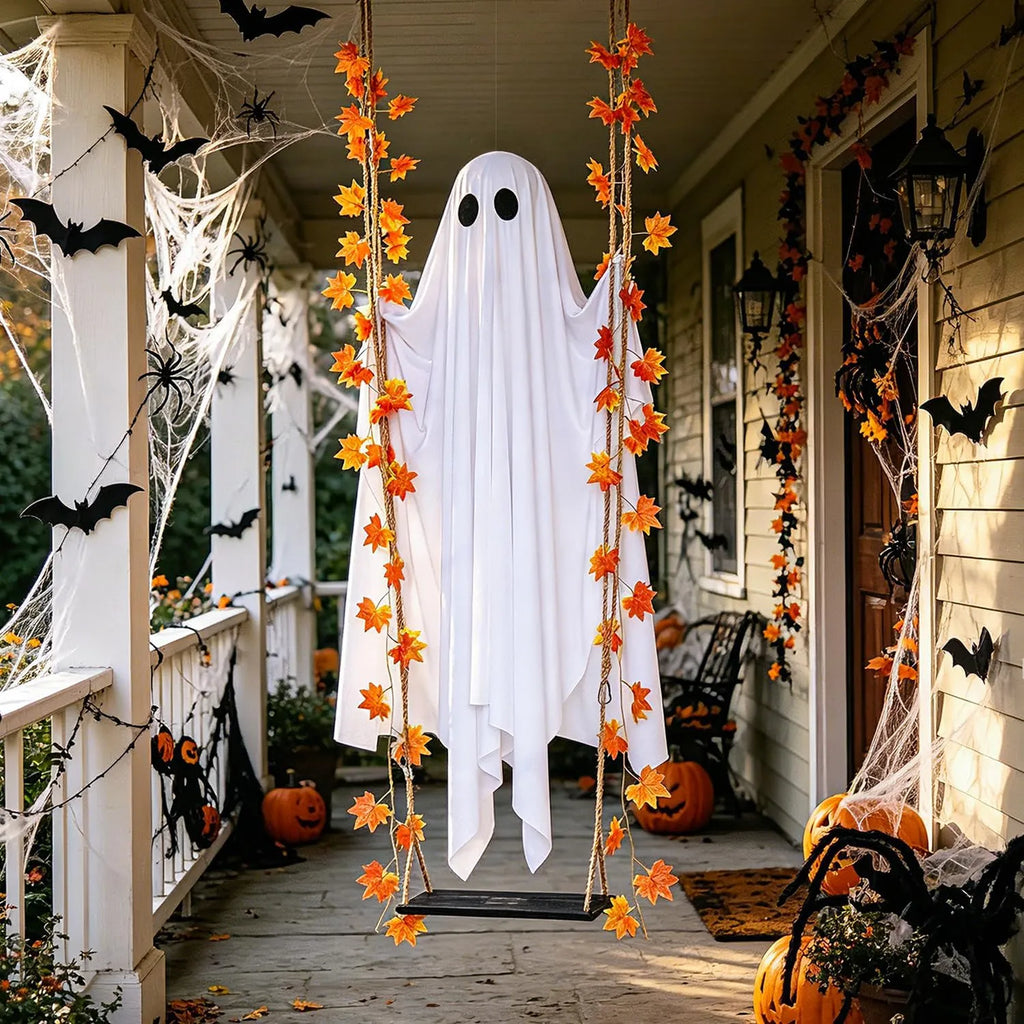 Light-Up Swinging Ghost with Maple Leaves & Remote-Controlled LED