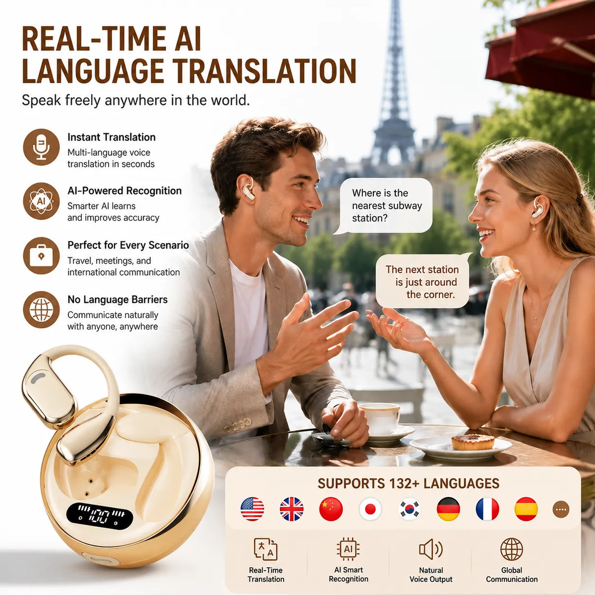 🎧 M76 AI Real-Time Language Translation Earbuds 🌍