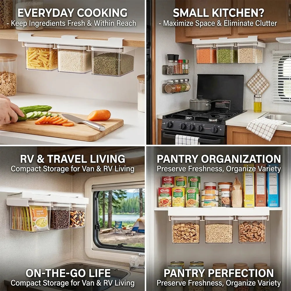 🧂 Under Cabinet Spice Rack with 3 Airtight Hanging Jars