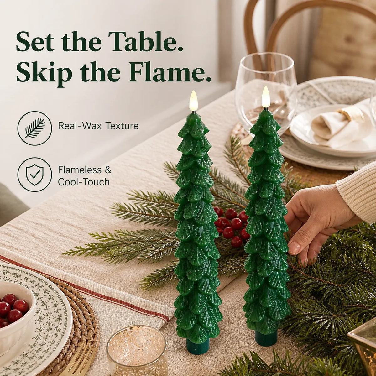 Remote-Controlled Real-Wax Christmas Tree Candles – 2-Piece Set