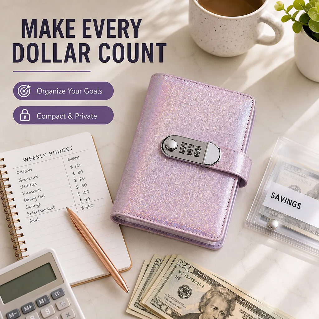 Holographic Glitter Locking Cash Savings Binder