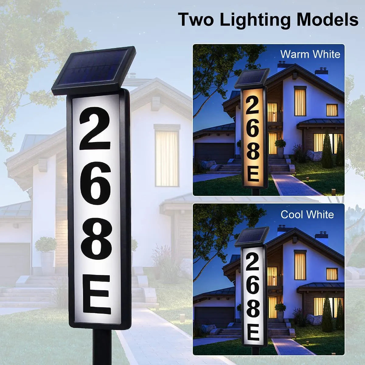 Solar Address Sign Lighted House Number with 2 Light Modes