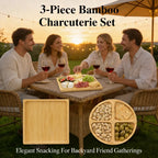 🍷 Large Bamboo Charcuterie Board Set - 3-Piece Round Wooden Cheese Tray for Cheese, Crackers, and Snacks