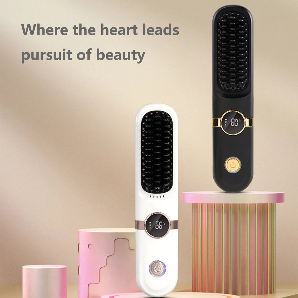 ✨ Wireless LCD Rechargeable Hair Straightener Brush