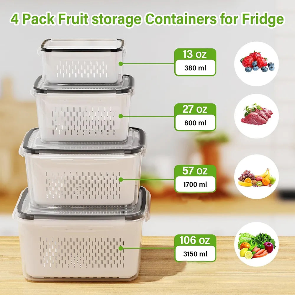 🍓 Refrigerator Food Storage Containers – Keep Fruits Fresh