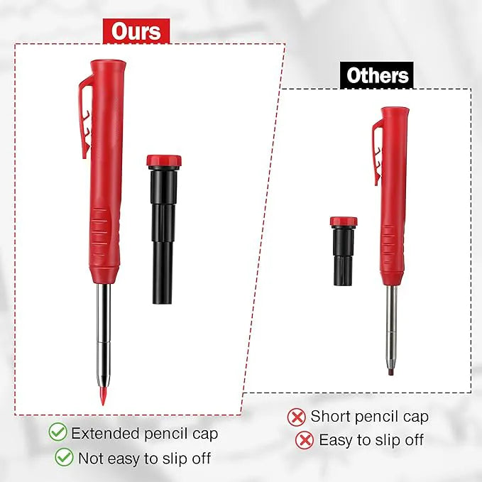 Heavy-Duty Carpenter Pencil with 21 Refill Leads & Built-In Sharpener – Ideal for Precision Marking in Woodworking, Metal, Concrete, and More