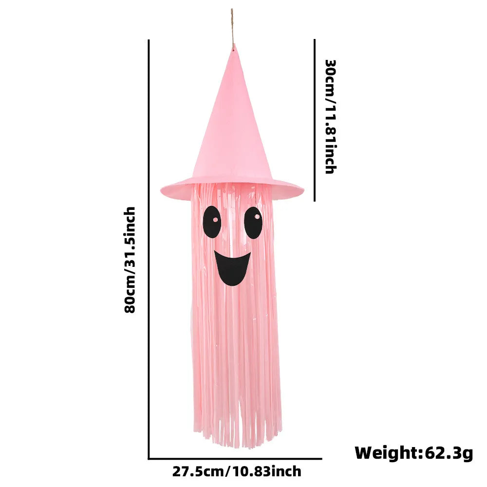 31.5-Inch Light-Up Tassel Ghost Witch Hat Halloween Decoration
