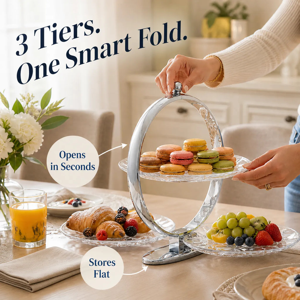 Space-Saving 3-Tier Foldable Serving Stand