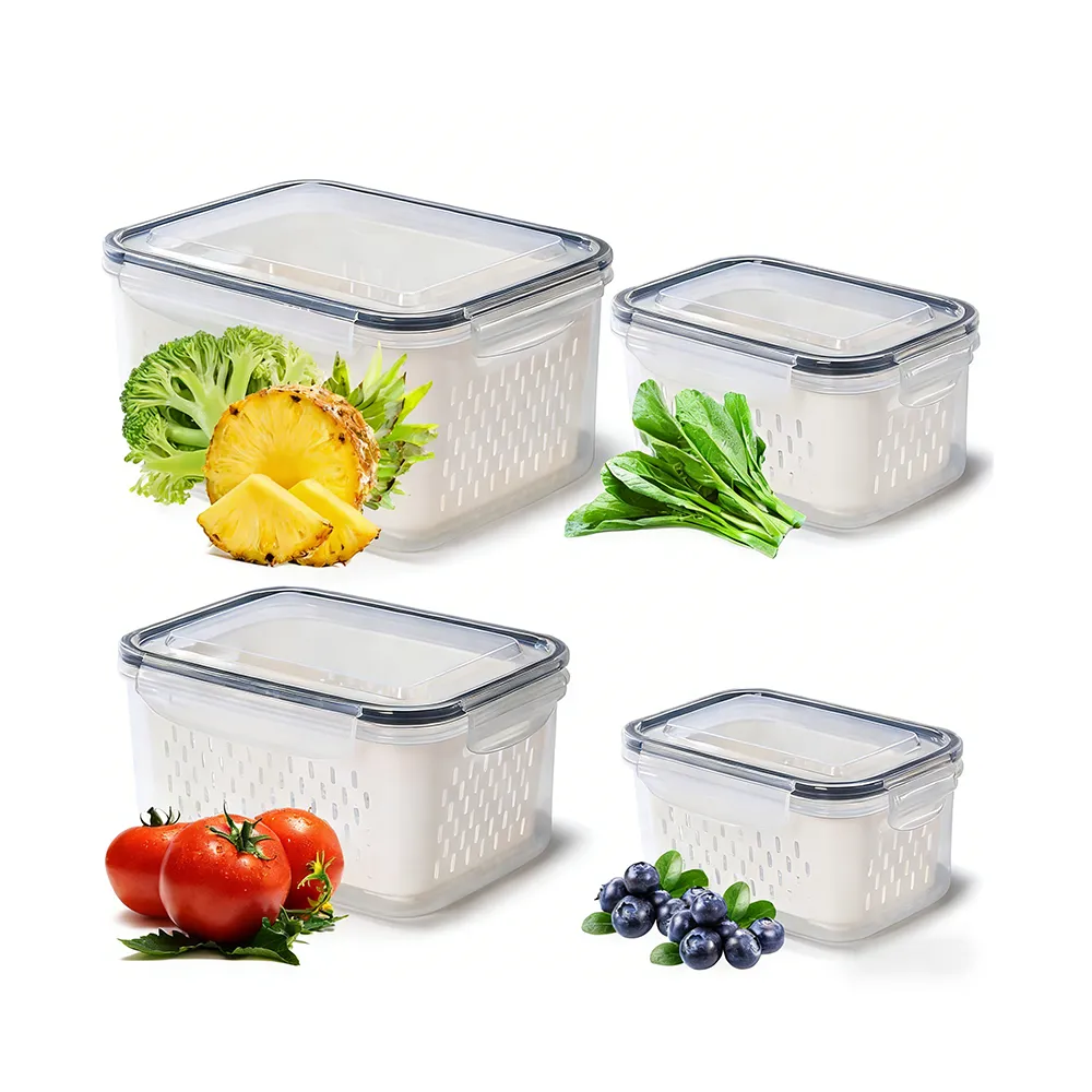 🥬 Fruit & Vegetable Storage Containers with Drain Baskets