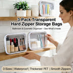 3-Pack Transparent Hard Zipper Storage Bags – Keep Your Essentials Organized, Wherever You Go! ✨