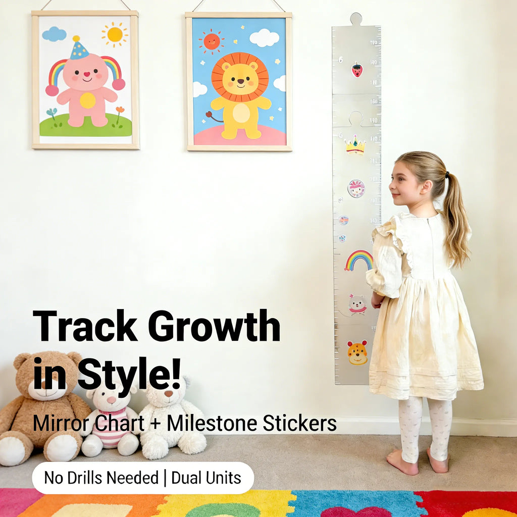 Wall-Mounted Height Measurement Chart with Mirror & Stickers – Track Your Child’s Growth in Style!