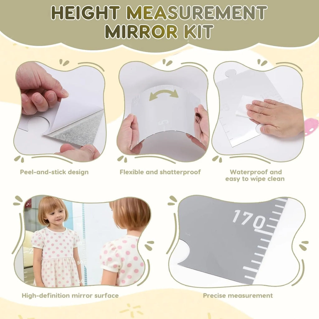 Wall-Mounted Height Measurement Chart with Mirror & Stickers – Track Your Child’s Growth in Style!