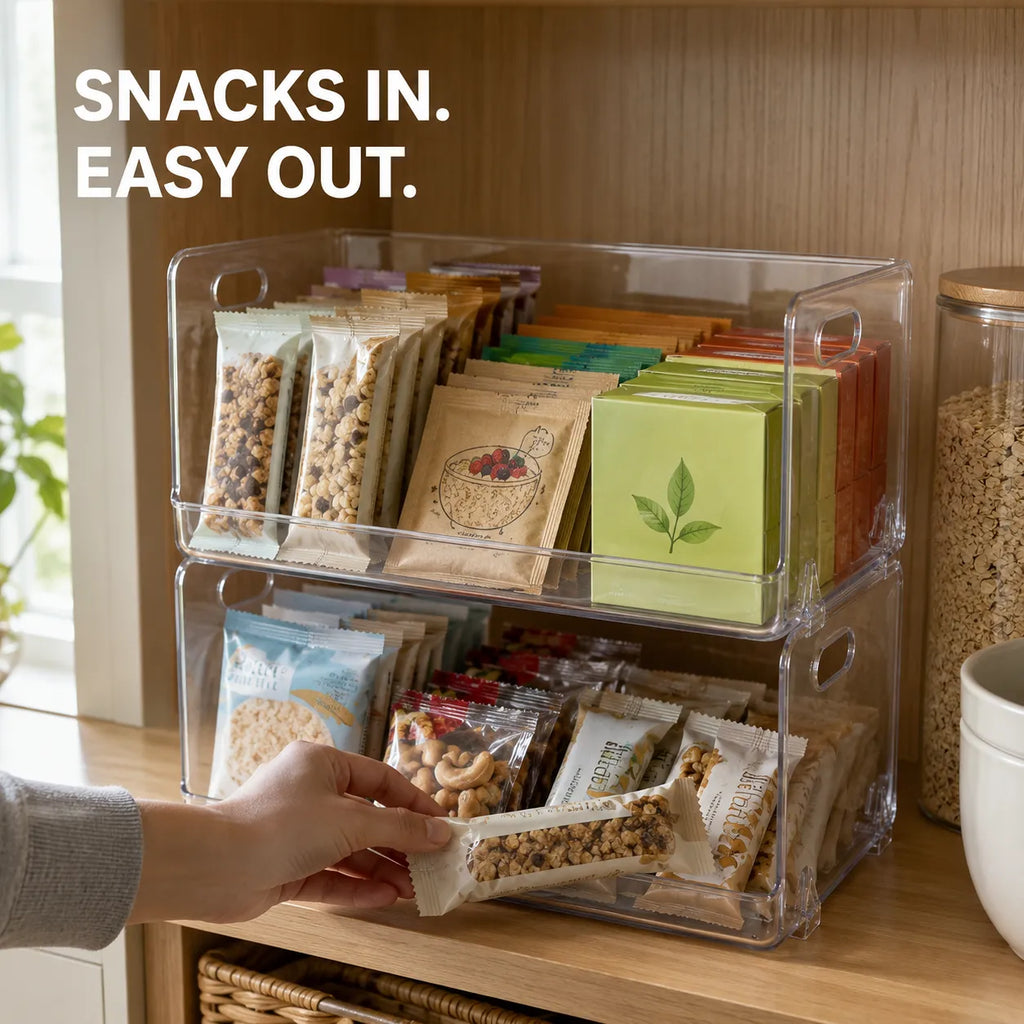 Clear Stackable Open-Front Storage Bins – 2-Piece Set