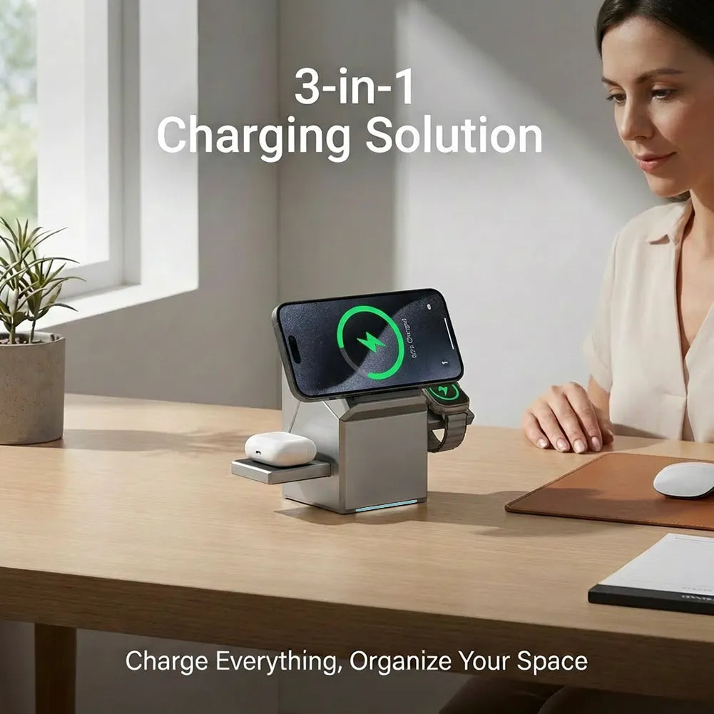 ⚡ 3-in-1 Magnetic Wireless Charging Stand with Night Light