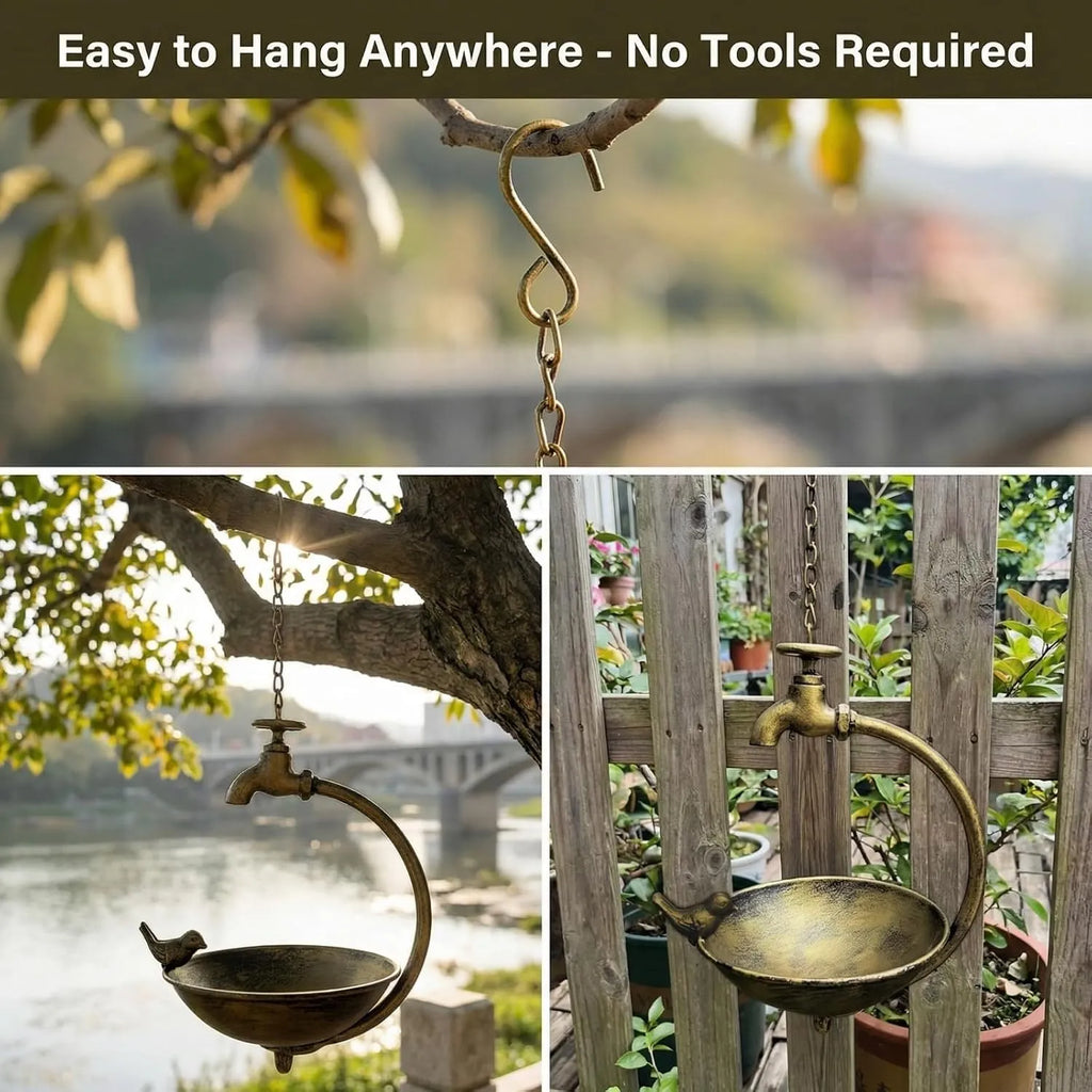 🐦 Vintage Outdoor Bird Bath & Feeder