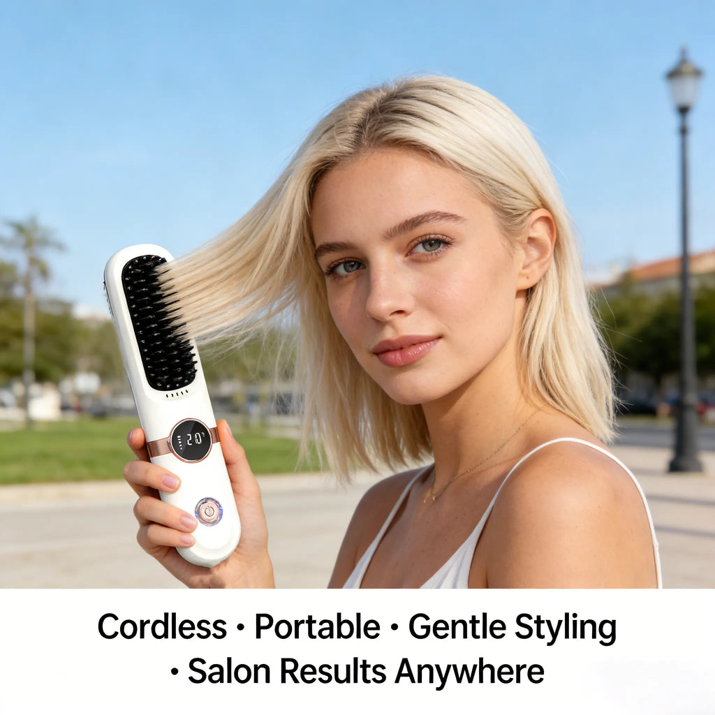 ✨ Wireless LCD Rechargeable Hair Straightener Brush