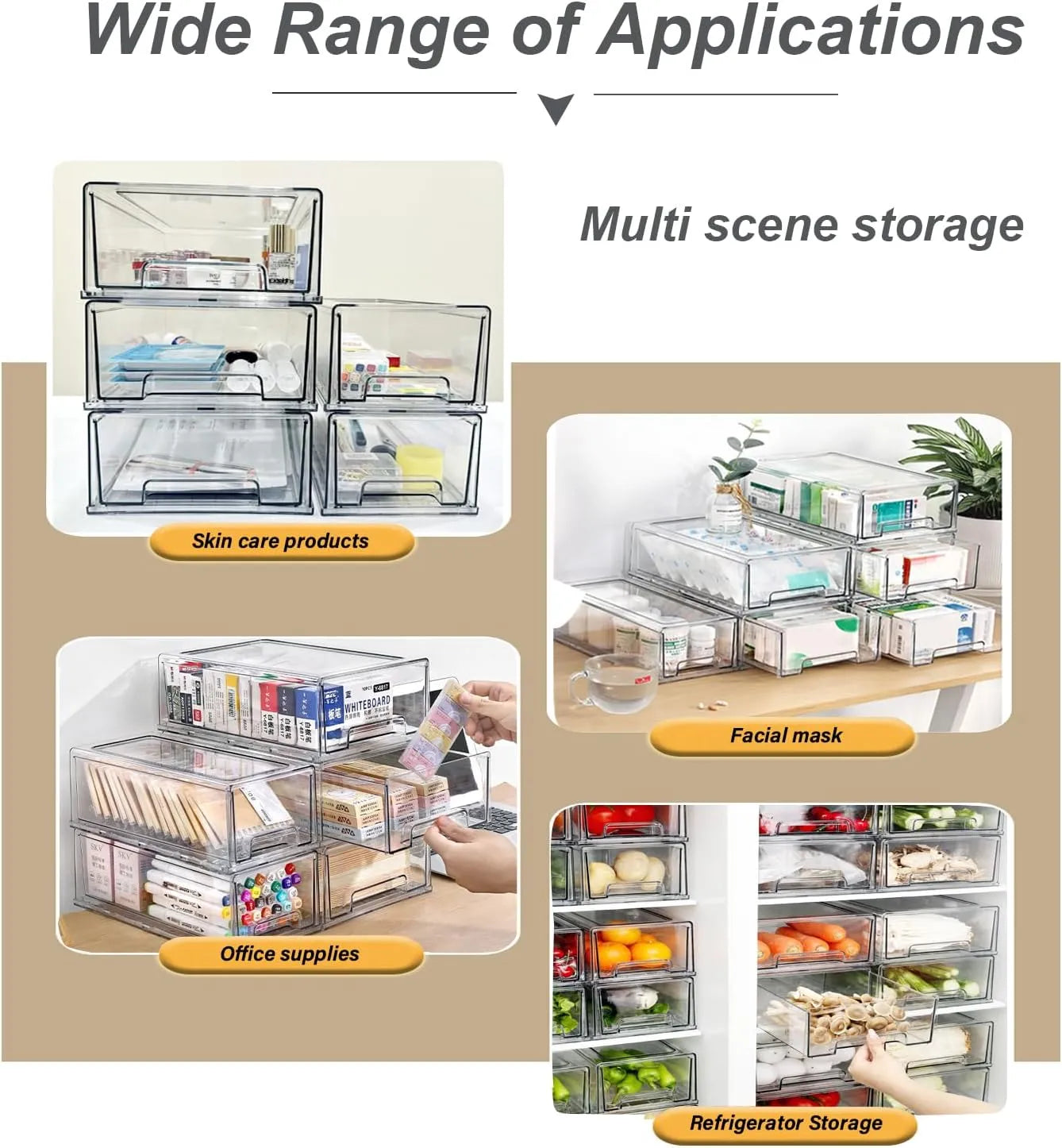 🧺 Medium / Large / Extra-Large Transparent Stackable Storage Drawers