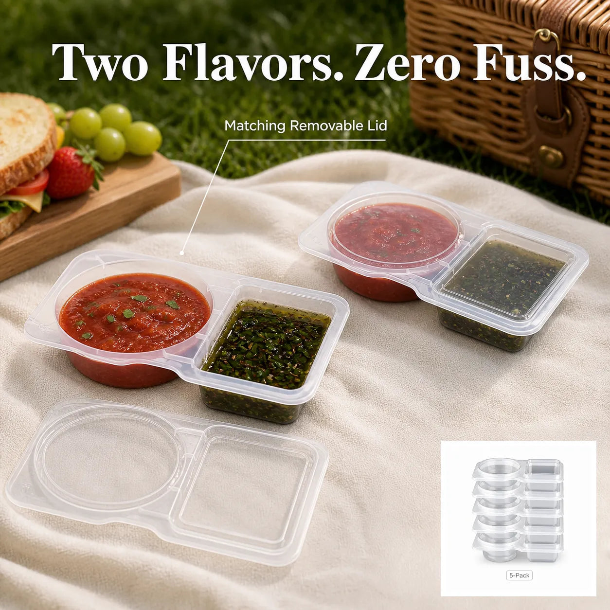 Disposable Dual-Compartment Condiment Containers with Lids