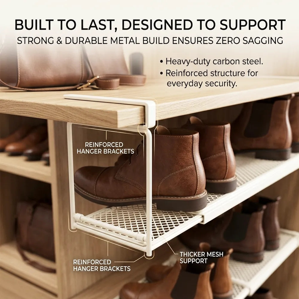 👟✨Expandable Under-Shelf Shoe Rack – Adjustable Hanging Organizer for Smart Storage