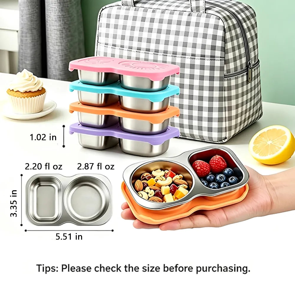 🥗 Double-Compartment Stainless Steel Snack Containers (Pack of 4)