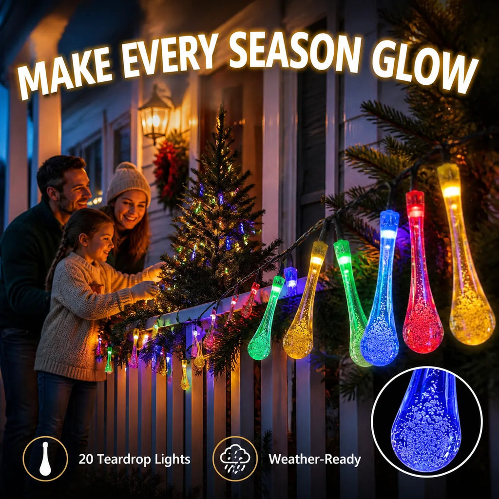 Solar Teardrop Bubble String Lights - 16.4 ft, 20 Multicolor Lights