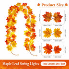 6.6 FT Lighted Fall Maple Leaf Garland – 20 Warm White LEDs