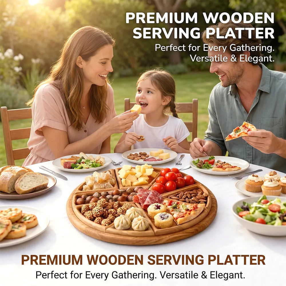 Wooden Serving Tray – 8-Compartment Puzzle Design