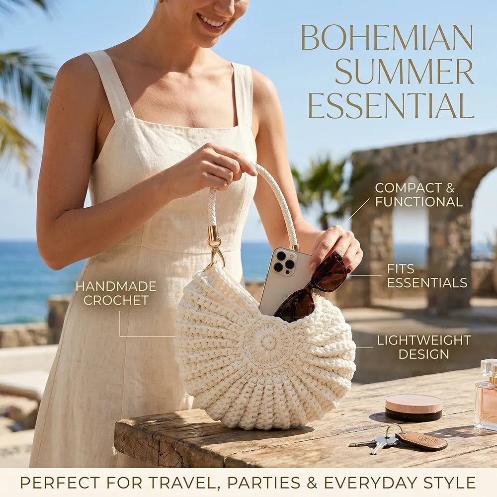 🐚 Handmade Crochet Seashell Tote Bag – Bohemian Summer Shoulder Bag