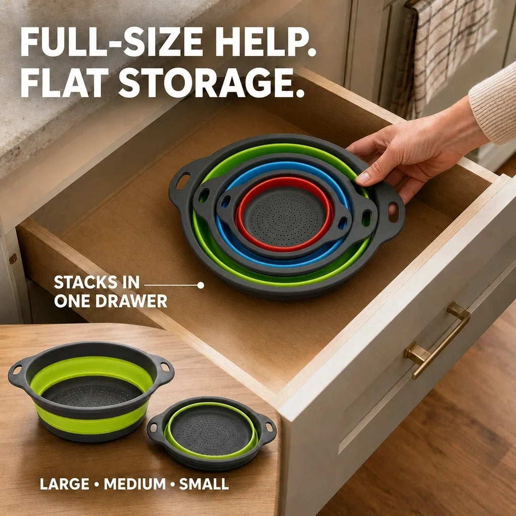 4-Piece Collapsible Colander & Self-Draining Base Set