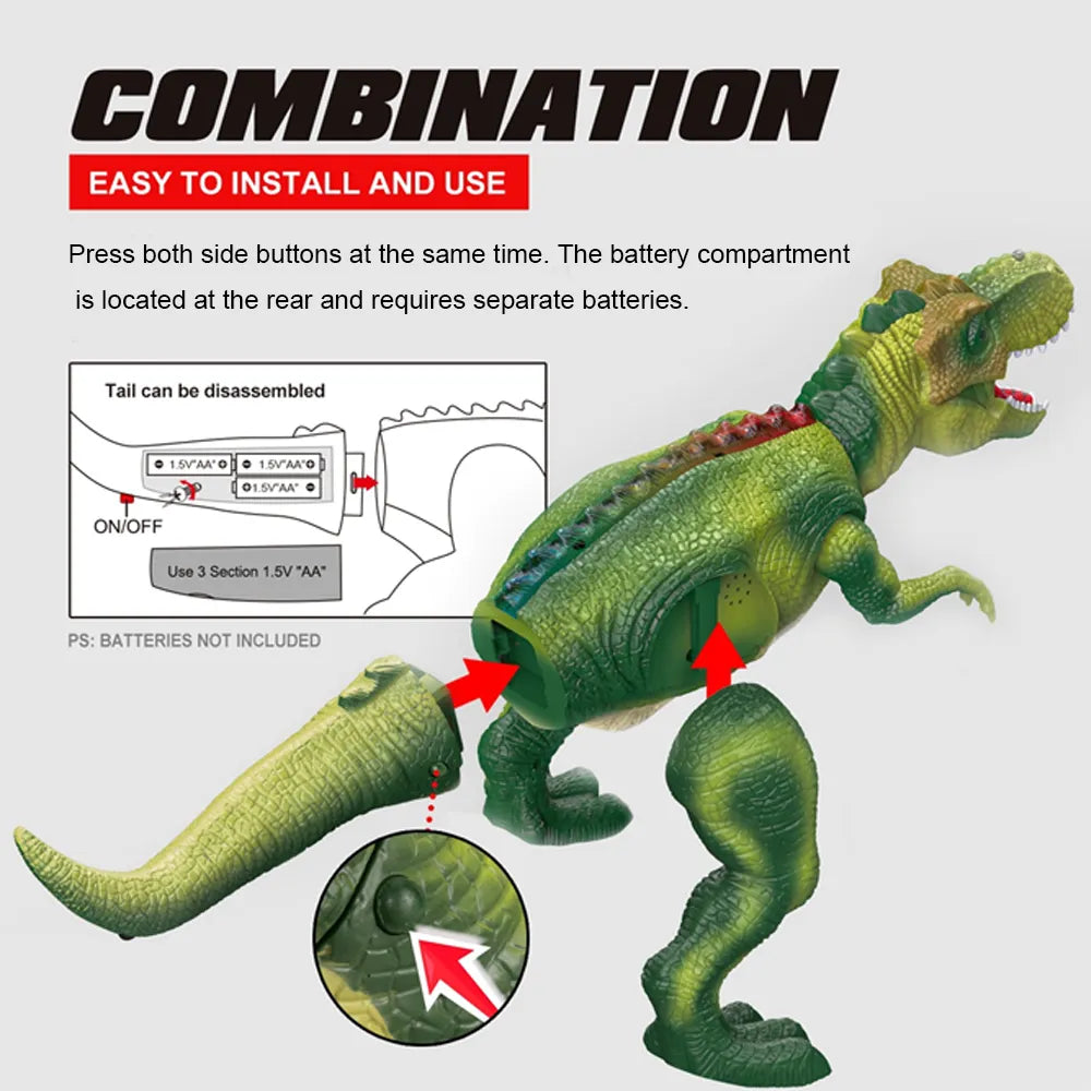 🦖 Remote Control T-Rex Dinosaur Toy – Walking Robot with Lights, Mist & Roar