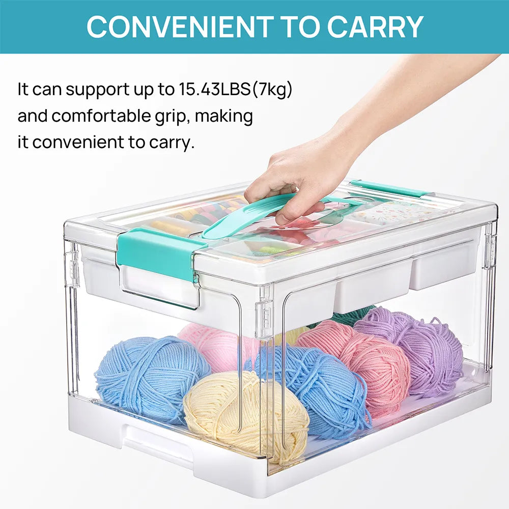 🎨 Transparent Craft Storage Organizer Box with Removable Tray & Dividers