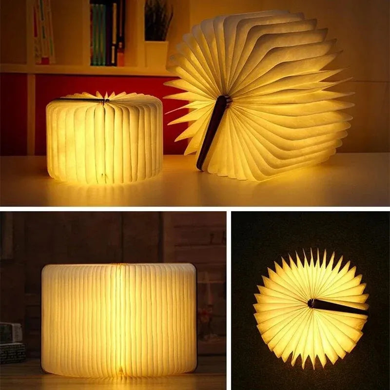 Open-to-Glow Walnut Folding Book Light