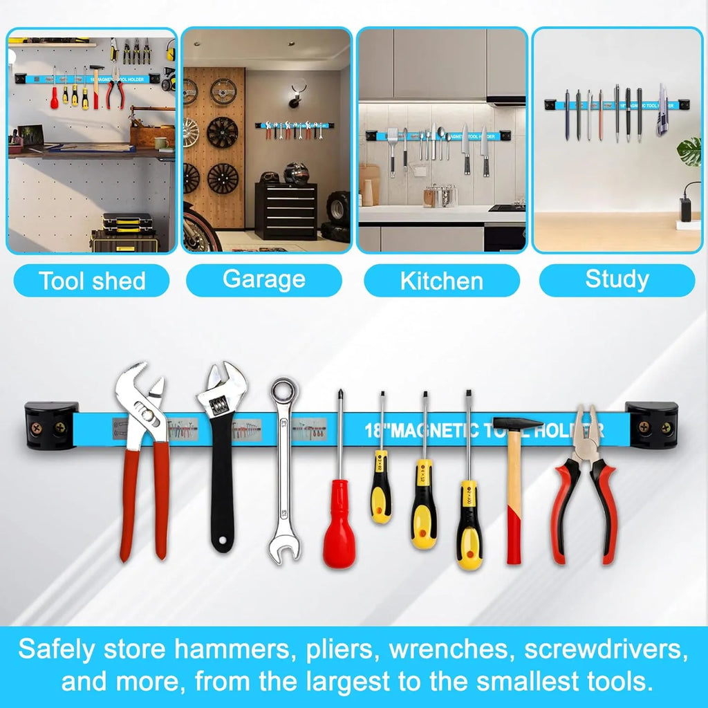 🔧 12" Magnetic Tool Holder – Heavy Duty Wall Mount Bars (Blue)