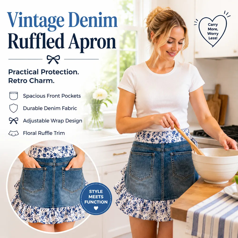 👖 Vintage Denim Ruffle Apron
