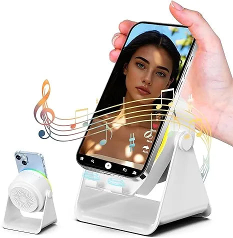🔊 2-in-1 Wireless Induction Speaker & Adjustable Phone Stand with RGB Ambient Light